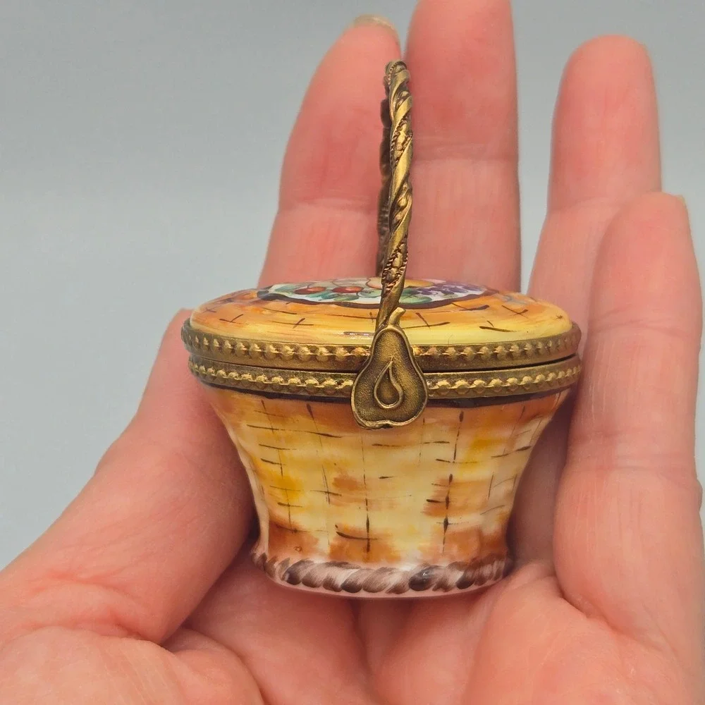 Vintage Limoges Trinket Box Fruit Basket Hand Painted Pear Grapes France